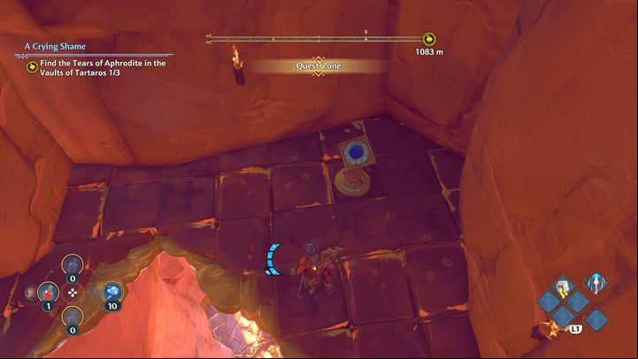 Take to the air by taking advantage of the gust; there you will find a switch that you need to activate - Immortals Fenyx Rising: A Crying Shame - walkthrough - Aphrodites quests - Immortals Fenyx Rising Guide