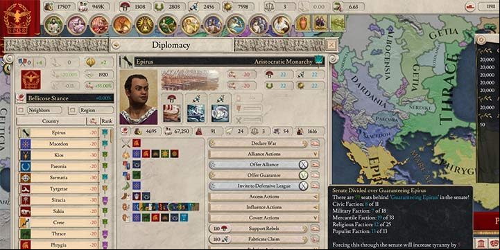 The diplomacy tab gives you access to many treaties, actions, demands, and requests for other States. In the republics, the leader must take the senators opinion into consideration before making each decision. - Diplomacy in Imperator Rome - Managing the country - Imperator Rome Guide