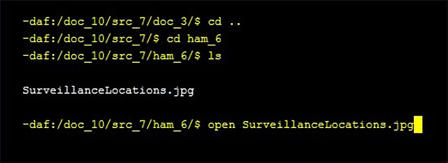Continue searching, up until the moment, at which the system, after you enter the ls command, informs you of the presence of the SurveillanceLocations - Chapter 5, part 2 - things to do outside the game - inFamous Paper Trail - inFamous: Second Son - Game Guide and Walkthrough