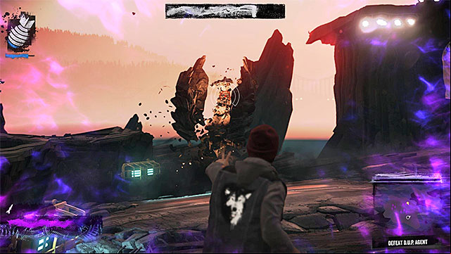 Theoretically, you can attack the boss with all available ranged attacks (do not try to get near it - melee combat is not an option), but the best result comes from using a combination of Laser Insight with Phosphor Beam - D.U.P. Agent - Boss fights - inFamous: Second Son - Game Guide and Walkthrough