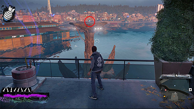 Another shard that is difficult to obtain is located on the platform above the water, as shown in the picture above - Waterfront - more difficult activities - City - inFamous: Second Son - Game Guide and Walkthrough