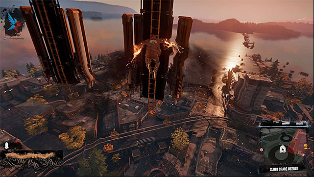 You have to hold X button in order to safely fly to the ladder - 3: The Gauntlet - Walkthrough - inFamous: Second Son - Game Guide and Walkthrough