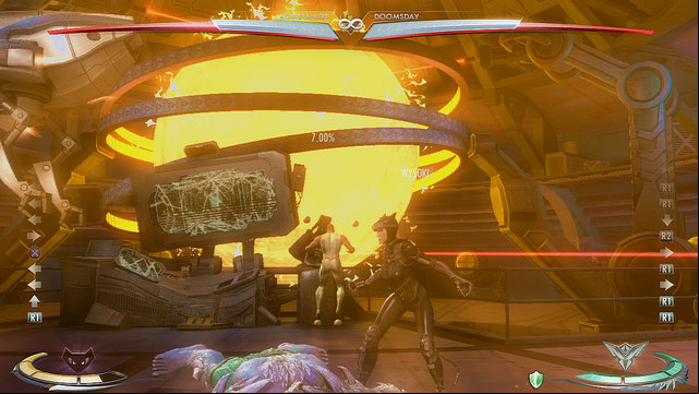 In the middle of the arena in the background theres a yellow sphere and a console - Injustice Gods Among Us: Watchtower, arena guide - Arenas - Injustice: Gods Among Us Game Guide