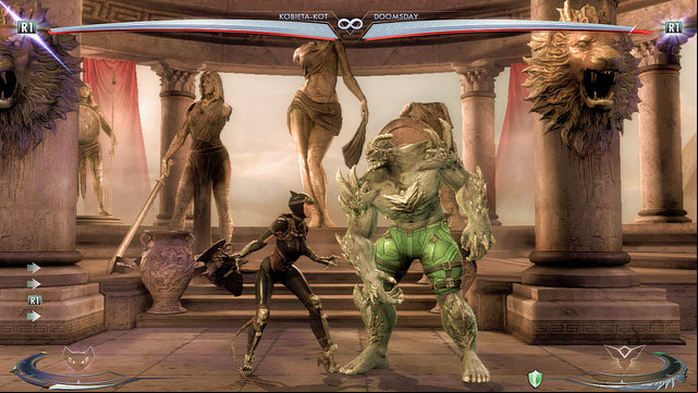 In the middle of the arena in the background theres a statue, while fighting in front of it you can throw your enemy at it - Injustice Gods Among Us: Themyscira, arena guide - Arenas - Injustice: Gods Among Us Game Guide