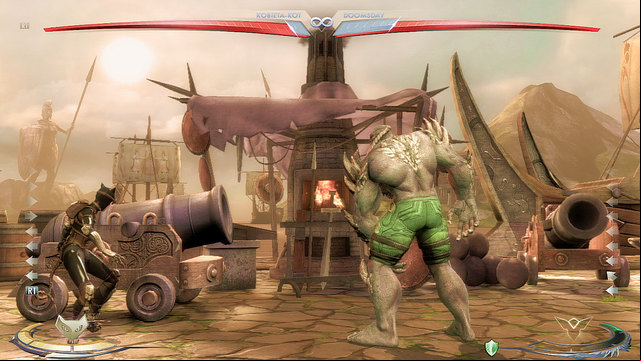 At the left edge of the arena theres a cannon - Injustice Gods Among Us: Themyscira, arena guide - Arenas - Injustice: Gods Among Us Game Guide