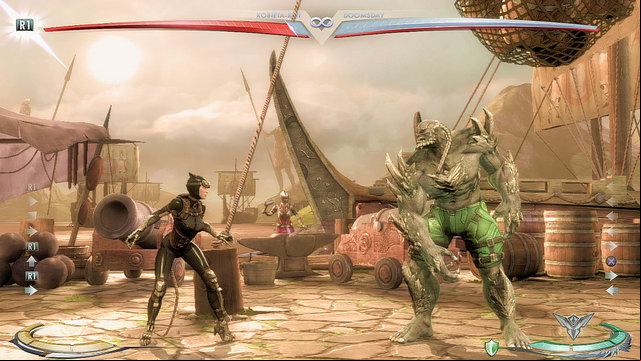In the middle of the arena there are barrels hanging in a net - Injustice Gods Among Us: Themyscira, arena guide - Arenas - Injustice: Gods Among Us Game Guide