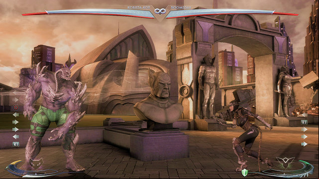On the left side theres a bust - Injustice Gods Among Us: Hall of Justice, arena guide - Arenas - Injustice: Gods Among Us Game Guide