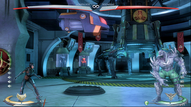 On the right side of the arena theres a small floating vehicle, you can jump up to use it - Injustice Gods Among Us: Hall of Justice, arena guide - Arenas - Injustice: Gods Among Us Game Guide