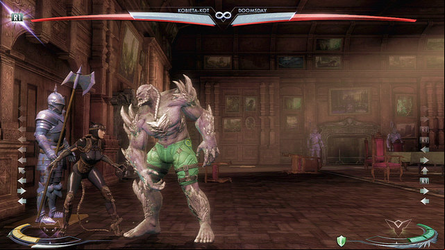 At the left edge of the arena theres an armour suit - Injustice Gods Among Us: Wayne Manor - Wayne Manor Night, arena guide - Arenas - Injustice: Gods Among Us Game Guide