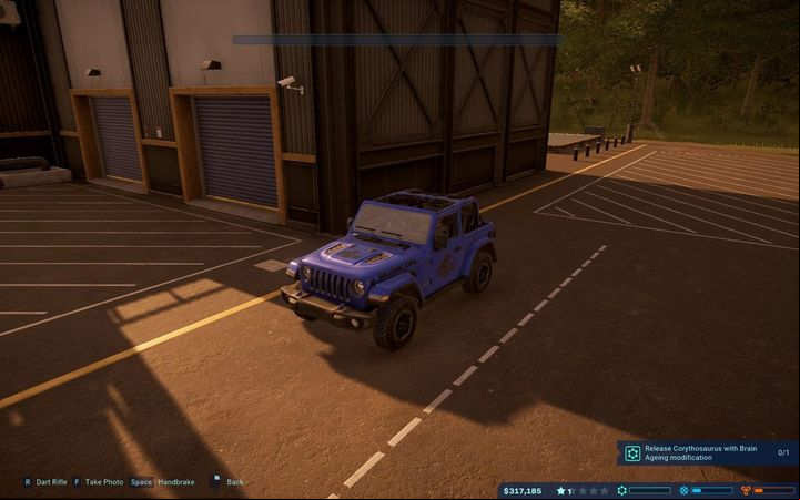 2018 Jeep skin (blue) - getting it depends on drifting for 3 seconds - Unlocking skins for Jeep in Jurassic World Evolution - Basics - Jurassic World Evolution Game Guide