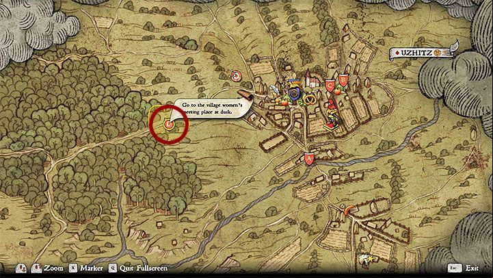 The game should add three markers on the Uzhitzs map that inform you about the locations of the women who got Gertrudes ointment - Kingdom Come Deliverance: Side quests in Uzhitz - Side quests - Kingdom Come Deliverance Game Guide