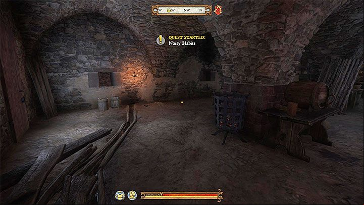 This quest can be unlocked after going down into the Cellar at any point of a day (it is accessed by the same staircase that you use to reach the dormitory) - Sasau Monastery (A Needle in a Haystack) | Side quests in Kingdom Come Deliverance - Side quests - Kingdom Come Deliverance Game Guide