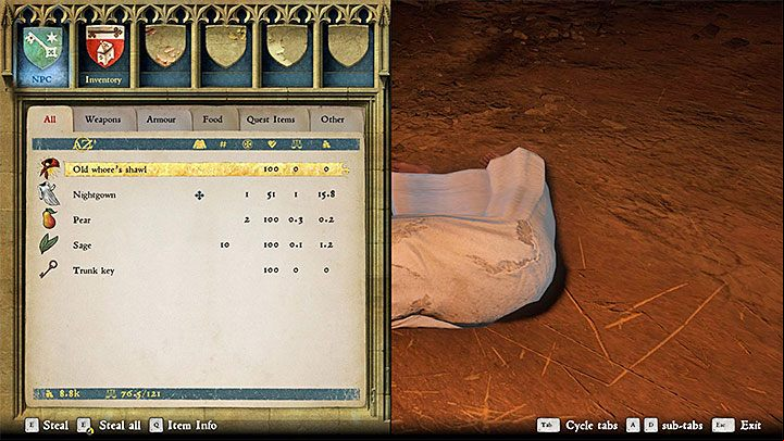 The second request is about stealing a shawl - Inn in the Glade activities in Kingdom Come Deliverance - Activities - Kingdom Come Deliverance Game Guide