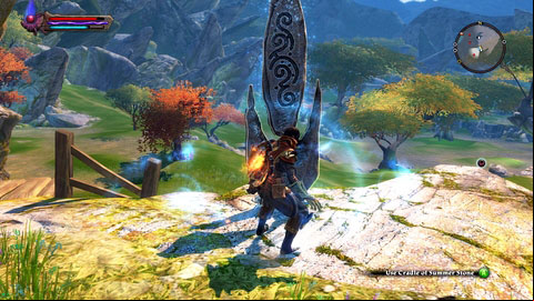 Right after heading out of the Forsaken Plains, you will see the stone standing on a small cliff - Forsaken Plain II/Cradle of Summer | Plains of Erathell Lorestones - Lorestones - Kingdoms of Amalur: Reckoning Game Guide & Walkthrough