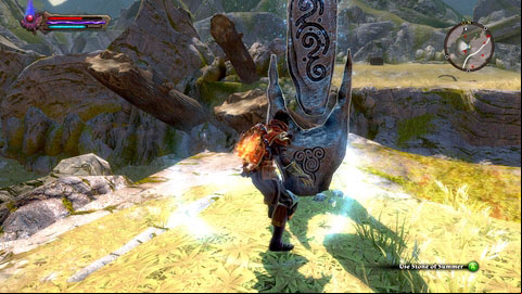 The stone is standing by the cliff beside the road - Summer | Plains of Erathell Lorestones - Lorestones - Kingdoms of Amalur: Reckoning Game Guide & Walkthrough