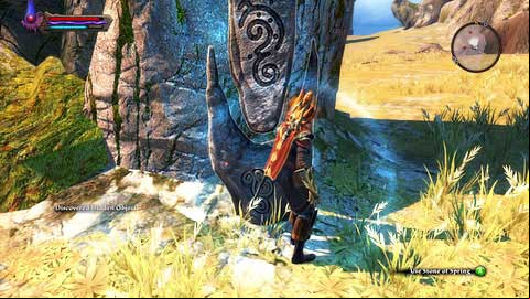 The stone is standing beside a large rock in the north - Spring | Plains of Erathell Lorestones - Lorestones - Kingdoms of Amalur: Reckoning Game Guide & Walkthrough