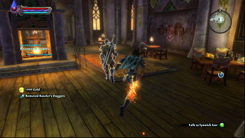 The third item is a pair of daggers, which a man named Fynwick Iver will happily buy - The Wolds - p.1 | Side missions - Side missions - Kingdoms of Amalur: Reckoning Game Guide & Walkthrough