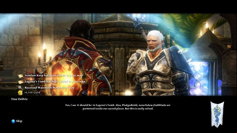 The man will give you the title of an Oathbalde and give your some gifts, including a key opening the chests in the fortress - Tala-Rane - p.3 | Side missions - Side missions - Kingdoms of Amalur: Reckoning Game Guide & Walkthrough