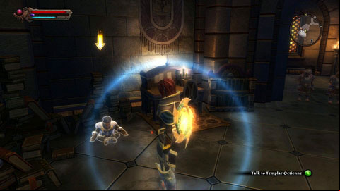 After long conversation, the traitor will call guards and then flee to Scaffolding on the back of the building - Enemies In High Places | Walkthrough - Walkthrough - Kingdoms of Amalur: Reckoning Game Guide & Walkthrough