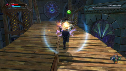 Until his guards are alive, the gnome mage becomes immortal after few hits, so use the reckoning mode only at the end of the wooden scaffolding, when all other enemies are dead - Enemies In High Places | Walkthrough - Walkthrough - Kingdoms of Amalur: Reckoning Game Guide & Walkthrough