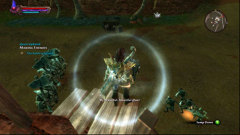Together with the gnome watch the battle between beasts which takes place on the southern end of the location - Menetyre - p. 1 | Side missions - Side missions - Kingdoms of Amalur: Reckoning Game Guide & Walkthrough
