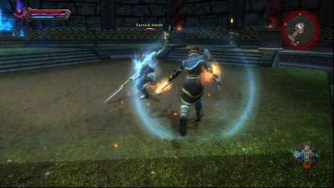 The first opponent is Enion Gaius, a warrior with sword - Cursewood - p. 1 | Side missions - Side missions - Kingdoms of Amalur: Reckoning Game Guide & Walkthrough