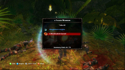 Pick up a journal which lies next to the warrior and bring it to Aedren - Cursewood - p. 1 | Side missions - Side missions - Kingdoms of Amalur: Reckoning Game Guide & Walkthrough