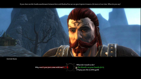 You can pay him to help Moondown camp, use persuasion to do this or complete a simple task - High Fulgen - p. 2 | Side missions - Side missions - Kingdoms of Amalur: Reckoning Game Guide & Walkthrough