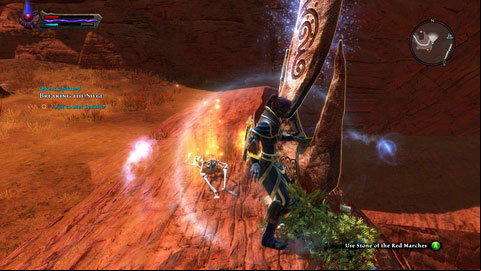 The last stone stand on the edge of the abyss in the north-eastern corner of the location - The Red Marches | Detyre, Klurikon and Alabastra Lorestones - Lorestones - Kingdoms of Amalur: Reckoning Game Guide & Walkthrough