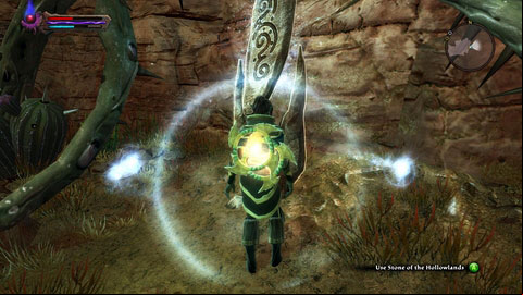 The first stone can be found at the end of a short canyon in the south-eastern part of the location - The Hollowlands | Detyre, Klurikon and Alabastra Lorestones - Lorestones - Kingdoms of Amalur: Reckoning Game Guide & Walkthrough
