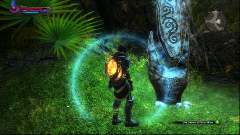 The stone stand in the western part of Cursewood, near the entrance to Seven Widow Mine - Klurikon | Detyre, Klurikon and Alabastra Lorestones - Lorestones - Kingdoms of Amalur: Reckoning Game Guide & Walkthrough