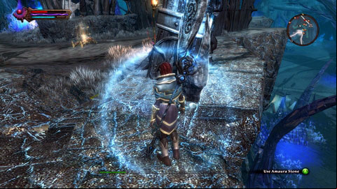 The stone stands over the abyss in the eastern part of the location - Amaura | Detyre, Klurikon and Alabastra Lorestones - Lorestones - Kingdoms of Amalur: Reckoning Game Guide & Walkthrough