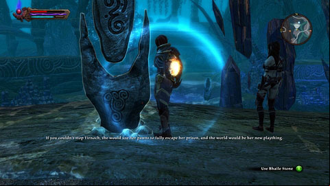 The third stone is located north from the previous one, next to the cliff - Bhaile | Detyre, Klurikon and Alabastra Lorestones - Lorestones - Kingdoms of Amalur: Reckoning Game Guide & Walkthrough