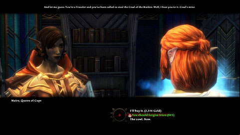 If you choose the lower dialogue option, you will need to steal the artifact from Maire by sneaking - Tywili Coast - p.1 | Side missions - Side missions - Kingdoms of Amalur: Reckoning Game Guide & Walkthrough