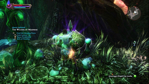 Mana Pendulum is in the chest to the South and it is guarded by a group of enemies, led by two Cave Banshees - The Wolds - p.3 | Side missions - Side missions - Kingdoms of Amalur: Reckoning Game Guide & Walkthrough