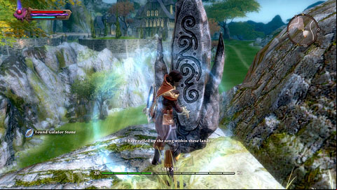 At the top of one of the tall rocks - Tywili Coast / Galafor | Plains of Erathell Lorestones - Lorestones - Kingdoms of Amalur: Reckoning Game Guide & Walkthrough