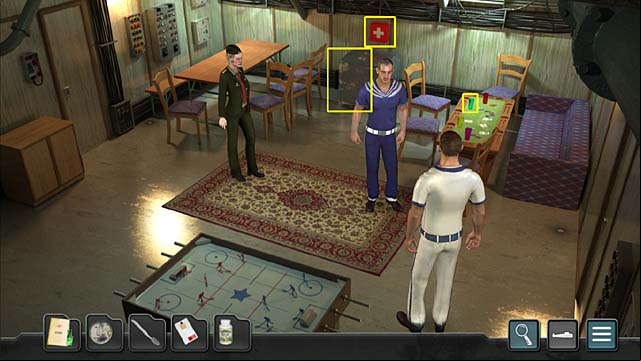 Then look at one of the glasses on the table next to the coach - Chapter 4: The Kursks mission - Undercover Missions: Operation Kursk K-141 - Game Guide and Walkthrough