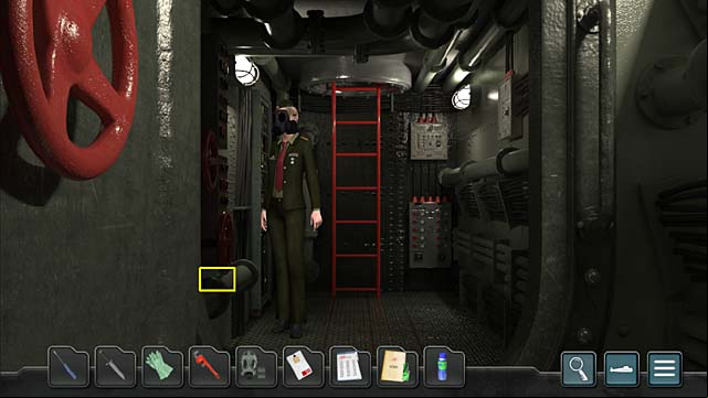 Go to the hallway hatch, where take work gloves from the pipe on the bottom left - Chapter 6: The emergency alarm - Undercover Missions: Operation Kursk K-141 - Game Guide and Walkthrough