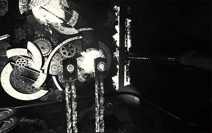 The right levers are used to rotate the gear wheels to match them - The gears riddle | Layers of Fear 2 Riddle Solutions - Act 2 - The Hunt - Layers of Fear 2 Guide