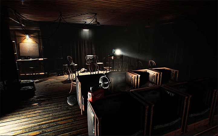 This puzzle will have to be solved in the final part of the second act of the game, namely after completing a new, long scene of escaping the monster - The third projector riddle | Layers of Fear 2 Riddle Solutions - Act 2 - The Hunt - Layers of Fear 2 Guide