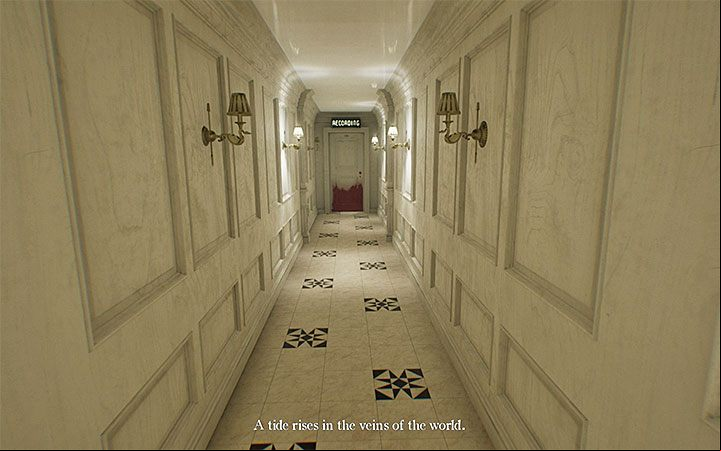 You reach the door with RECORDING written on them immediately after solving mini-puzzles with moving red curtains - Fourth choice | Layers of Fear 2 walkthrough - Act 4 - Breathe - Layers of Fear 2 Guide