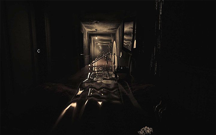 You have to solve this puzzle soon after you touch the screen - you reach a flooded corridor with levitating objects (see the picture) - Pot and the shadows puzzles | Layers of Fear 2 Riddle Solutions - Act 3 - Bloody Roots - Layers of Fear 2 Guide
