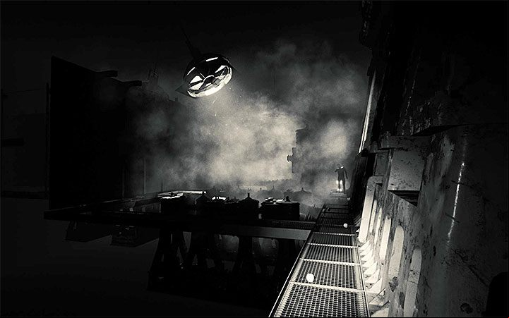 Watch out in the place presented in the picture - a monster will appear in front of you - The area with machines and a clock | Layers of Fear 2 walkthrough - Act 2 - The Hunt - Layers of Fear 2 Guide