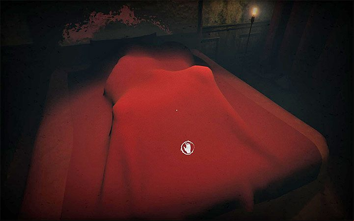 Go to the only available room and take off the red blanket from the bed as shown in the image - Release of rats from cages | Layers of Fear 2 walkthrough - Act 4 - Breathe - Layers of Fear 2 Guide