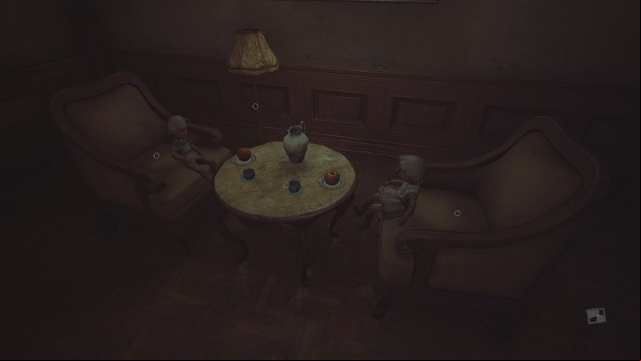 In the room with dolls, your task is to arrange the furniture in such a way that the 2 armchairs and the table create a coherent setup - Layers of Fear 2023: Act 1 Painters Story - Walkthrough - Layers of Fear 2023 Guide