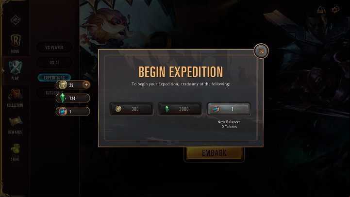 Nobody should be surprised by the entrance fee since you can get fantastic rewards for taking part in the Expedition - Expeditions game mode in Legends of Runeterra - Game modes - Legends of Runeterra Guide
