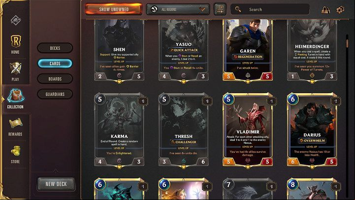 In this tab you will find all cards you have managed to collect - Collection of cards in Legends of Runeterra - Basics - Legends of Runeterra Guide