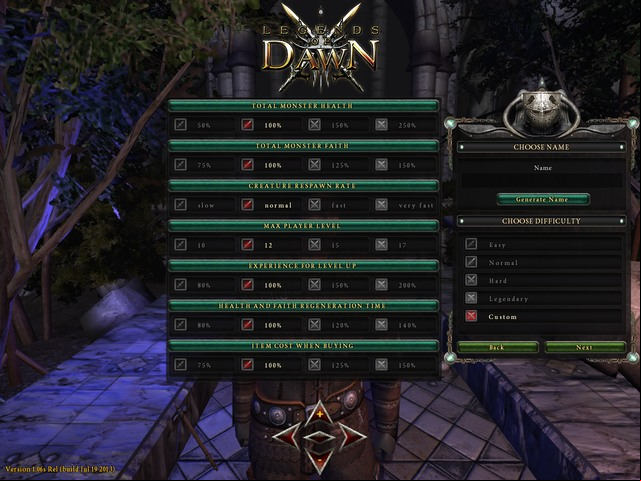 Modify the game's difficulty level on your own - Character Creation - Legends Of Dawn - Game Guide and Walkthrough