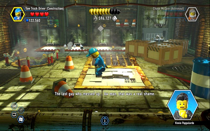 In order to collect the token you must get rid of the ground as the worker - Secrets in the bank | Walkthrough - Chapter 6 - LEGO City: Undercover Game Guide