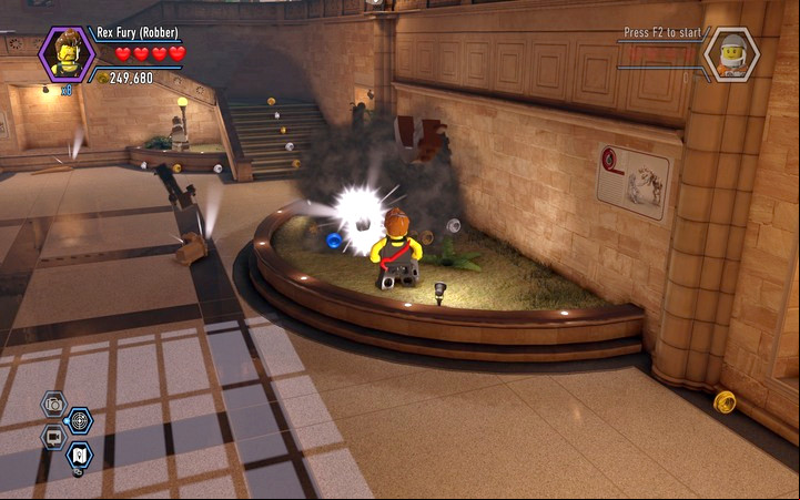 On the right side of the museum you will see a cage that can be destroyed only as Rex - Secrets in the museum | Walkthrough - Chapter 10 - LEGO City: Undercover Game Guide